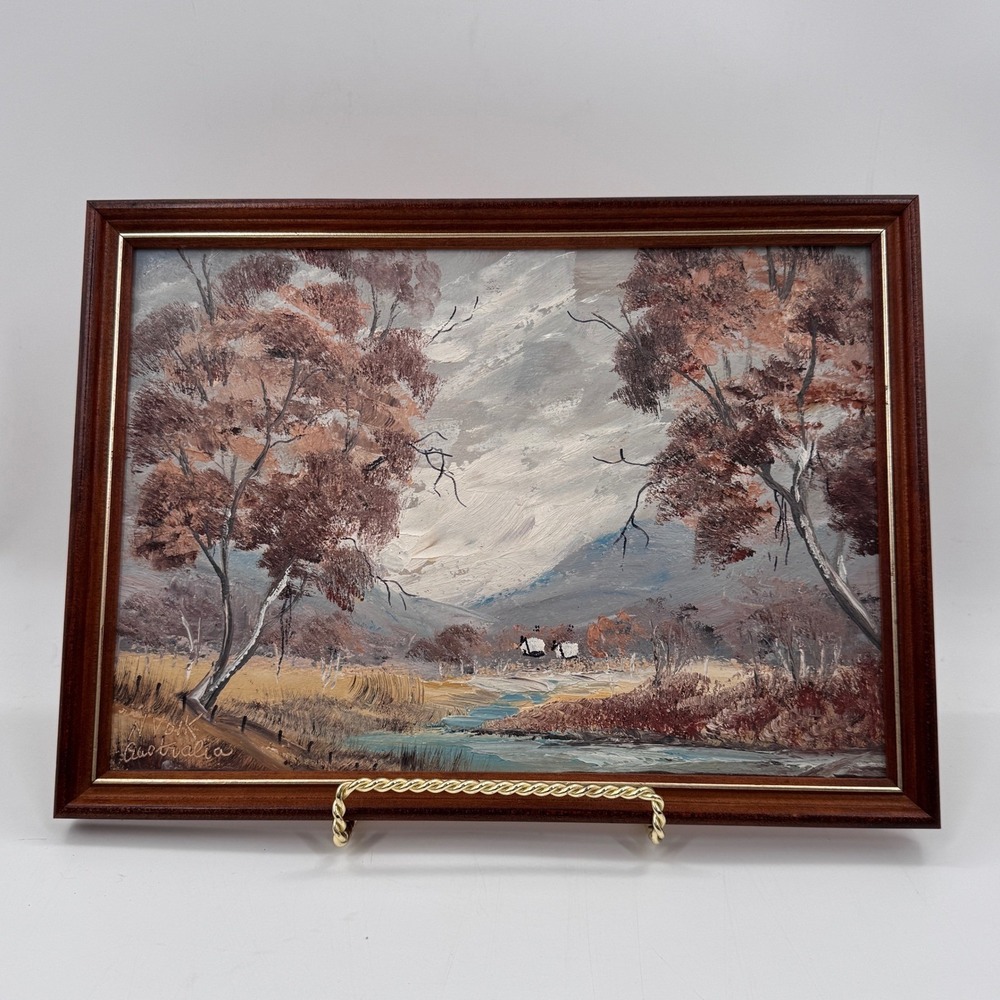 Vintage Nancy Volk Oil Painting Framed Australian Bush Landscape 11x15